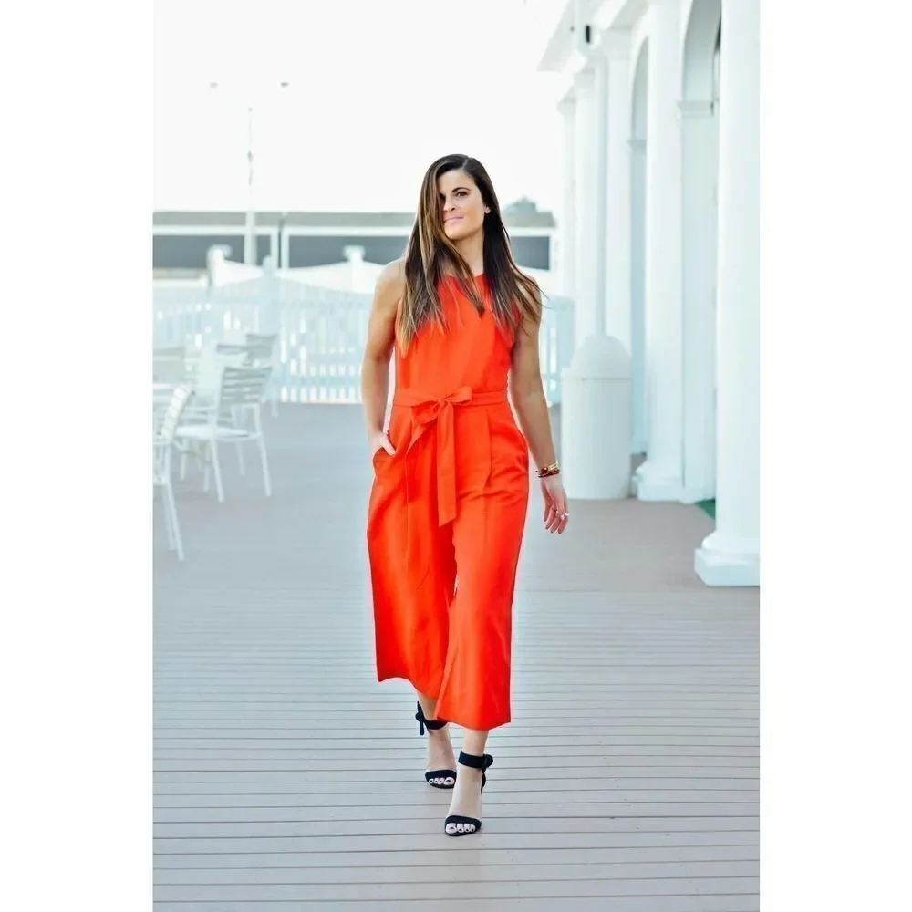 Banana Republic Red Linen-blend Wide-leg Jumpsuit